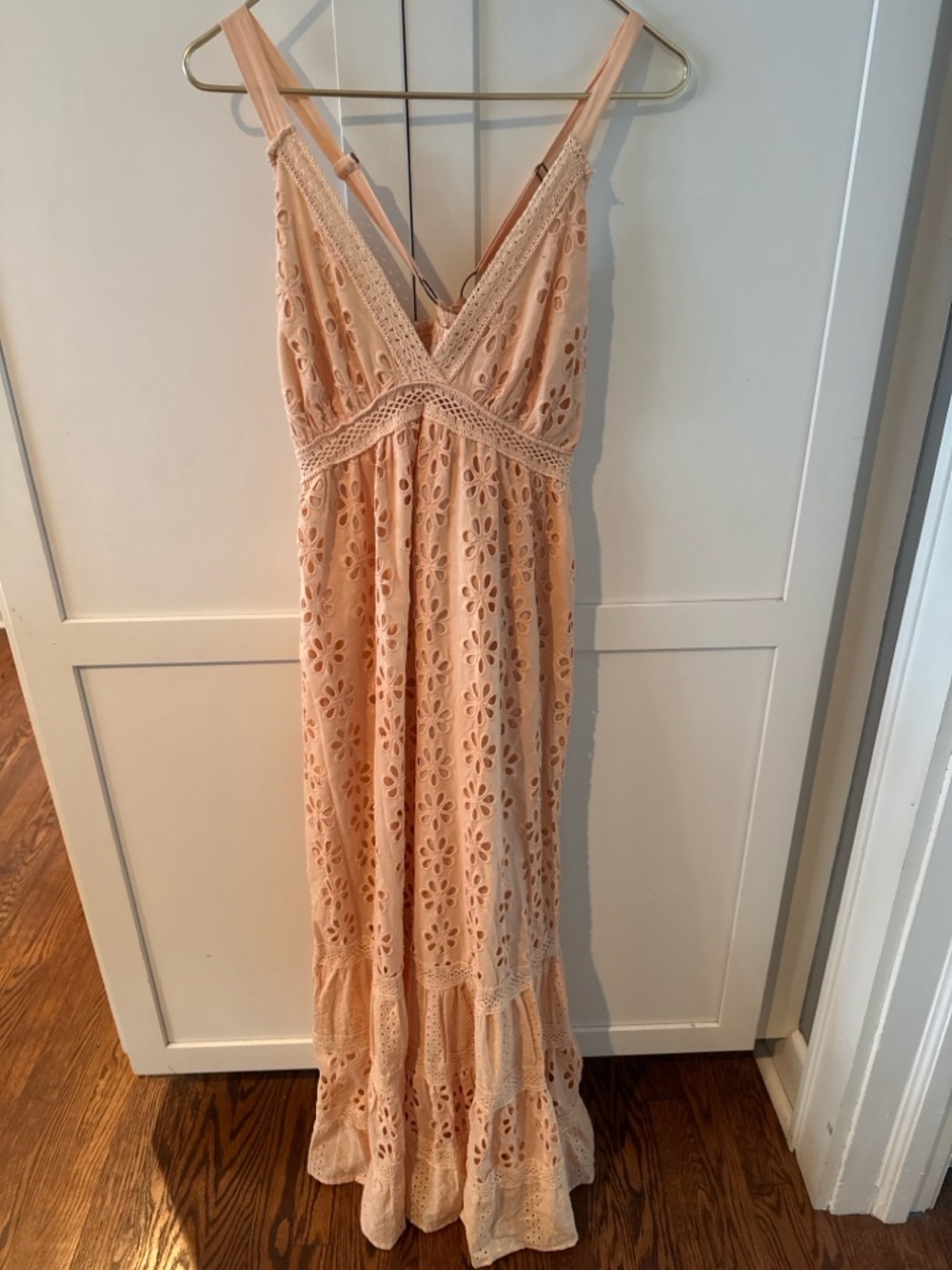 Women’s Peach Eyelet Maxi Dress with Crochet Trim